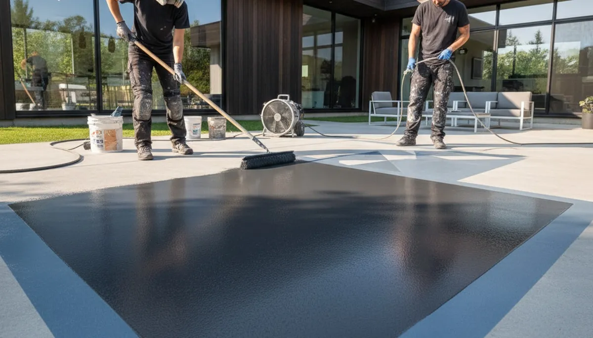Professional concrete staining on residential patio in Flagstaff, AZ by expert painting contractors