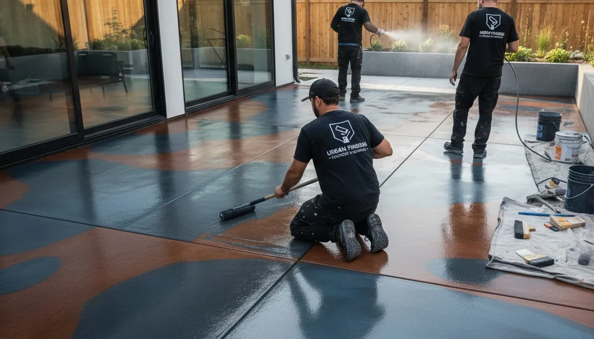 Professional concrete staining service on patio surface in Flagstaff, AZ by expert house painters