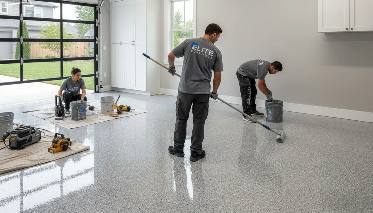 Epoxy garage floor coating by house painters in Flagstaff AZ for durable, weather-resistant finish