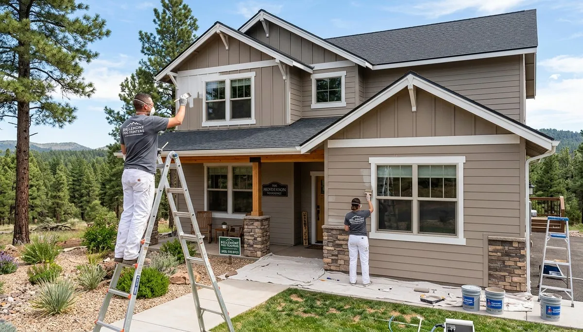 Professional house painters updating home exterior in Flagstaff AZ for paintingflagstaffaz.com
