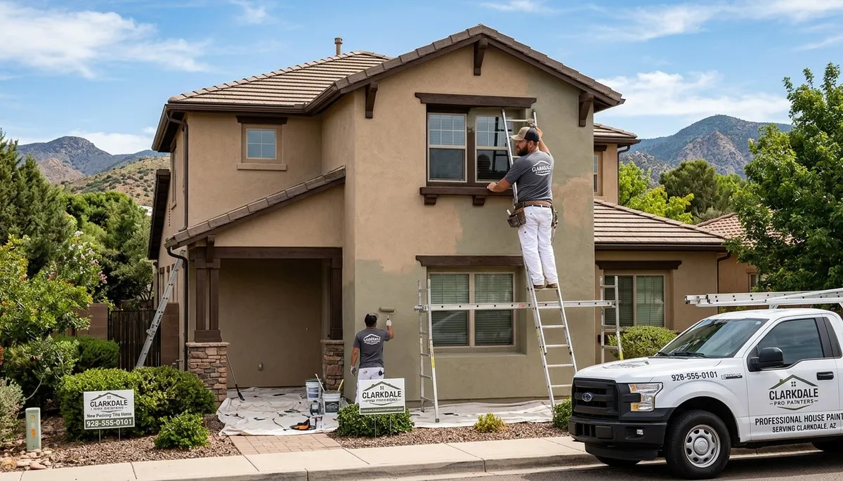 Professional house painters in Flagstaff AZ repainting residential exterior with fresh neutral tones