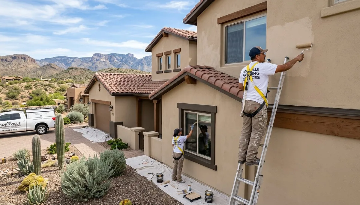 Professional house painter working on exterior home repaint in Flagstaff, AZ