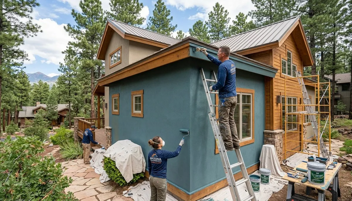 Professional house painters applying exterior paint to a home in Flagstaff, AZ