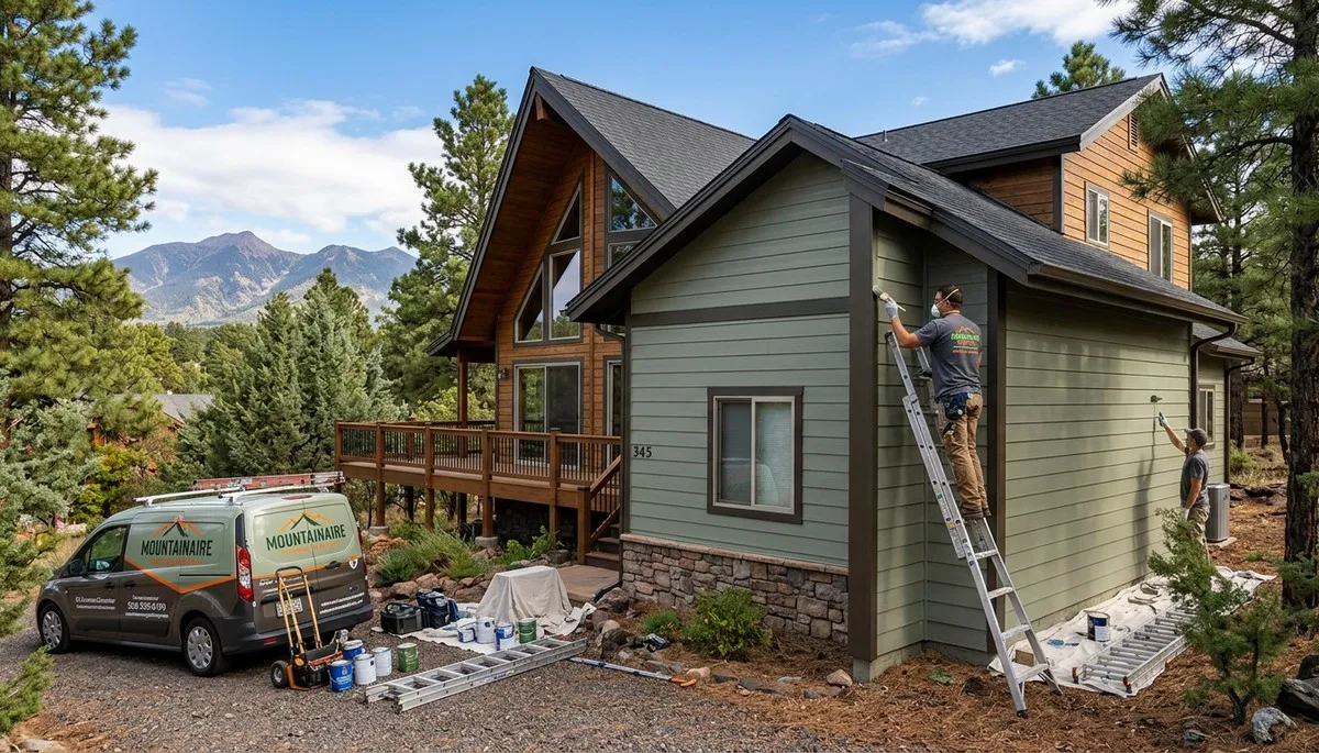 Professional house painters in Flagstaff AZ applying exterior paint to a residential home
