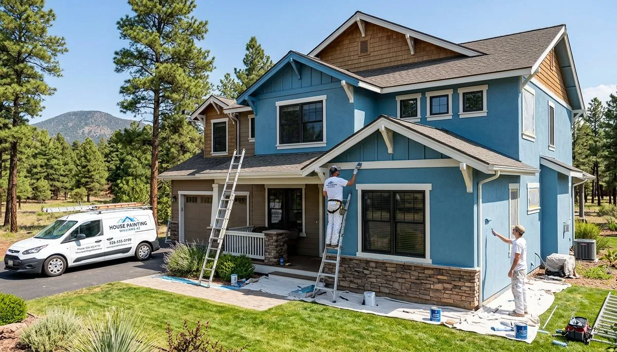 Professional residential house painters in Flagstaff AZ applying fresh exterior paint coating