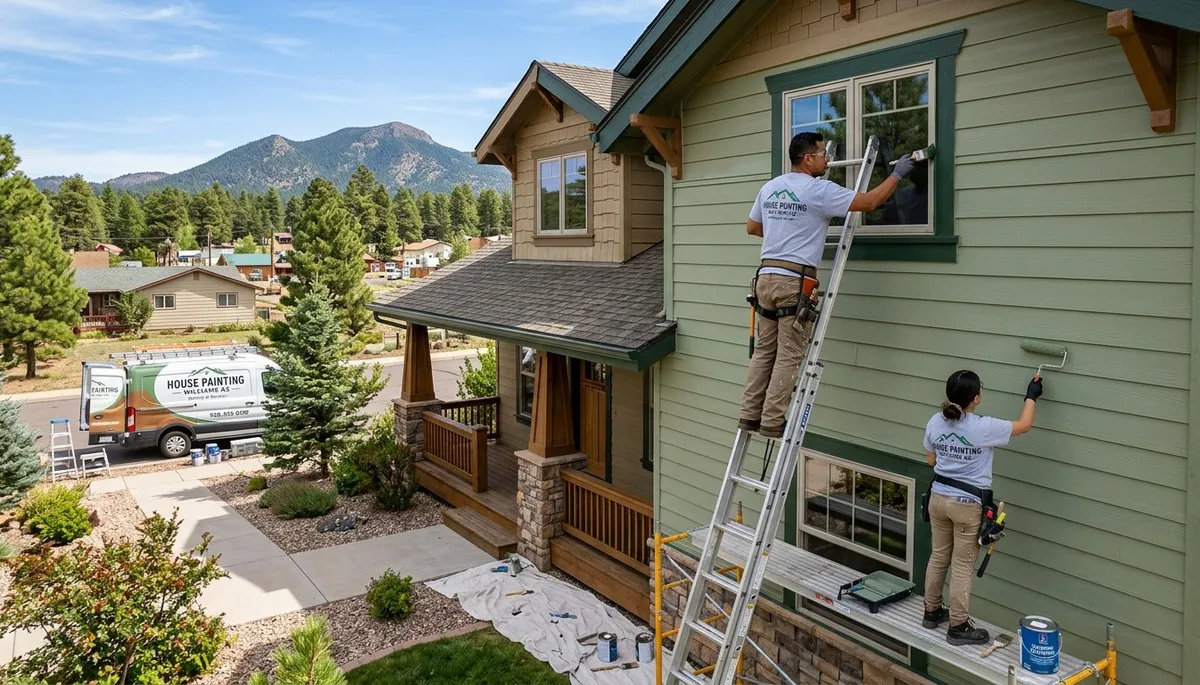 Professional house painters finishing exterior home in Flagstaff AZ