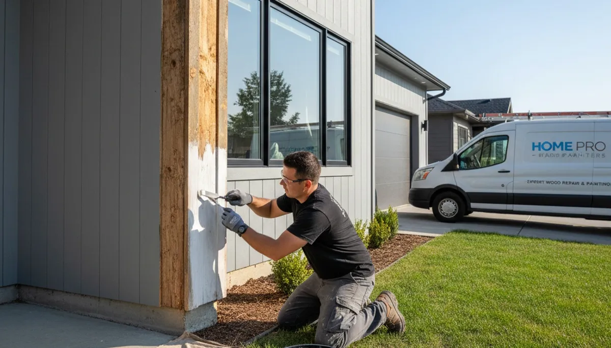 Professional wood rot repair on Flagstaff AZ home exterior by local house-painting experts